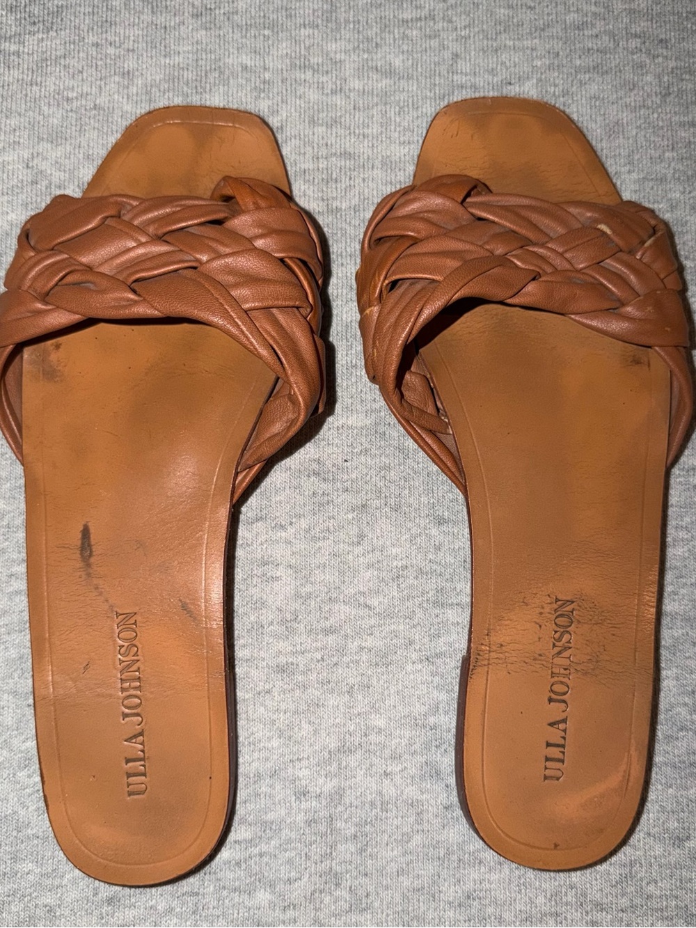 Ulla Johnson Cognac Braided Leather Slide Sandals